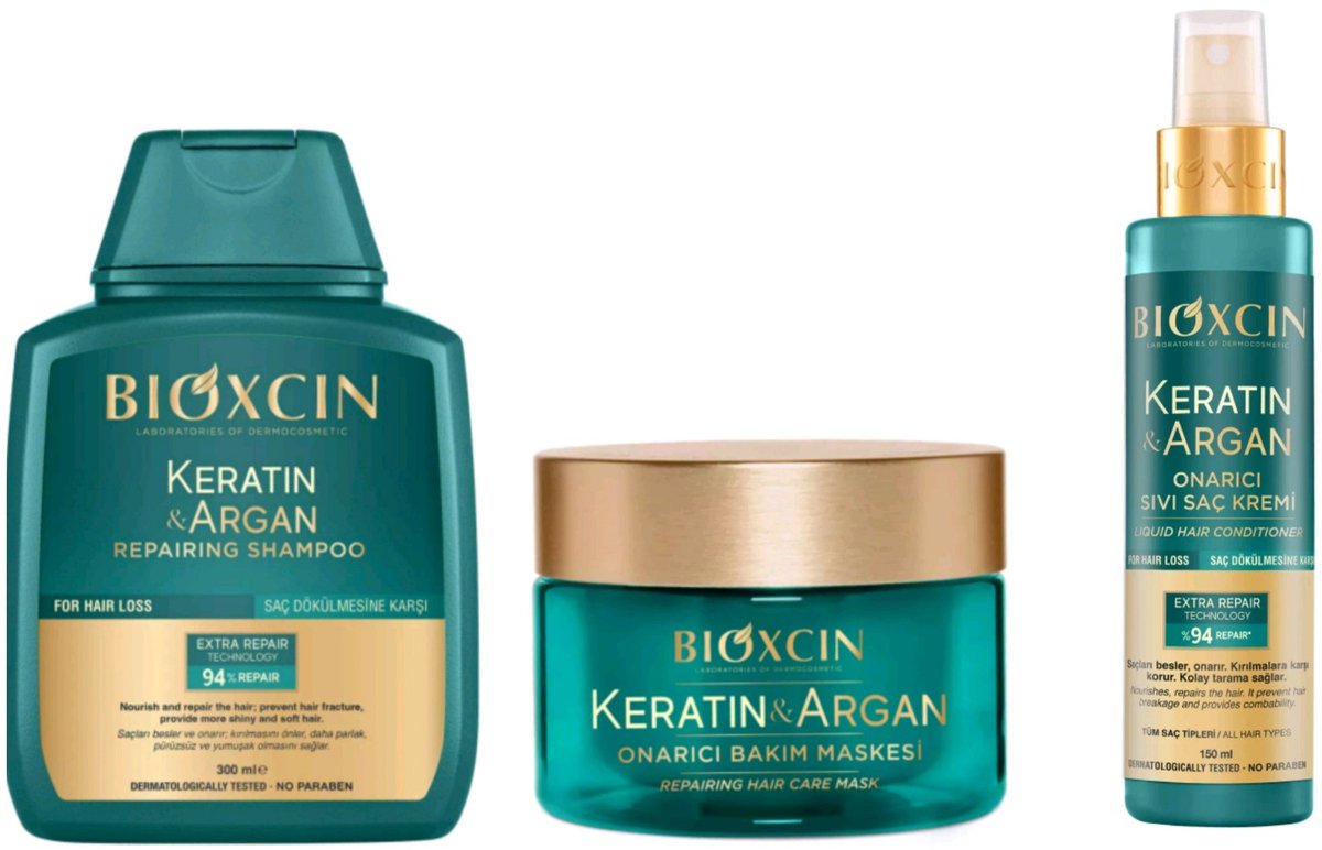 Bioxcin Keratine & Argan - Haarverzorgingsset - Shampoo, Conditioner & Masker - 675ml