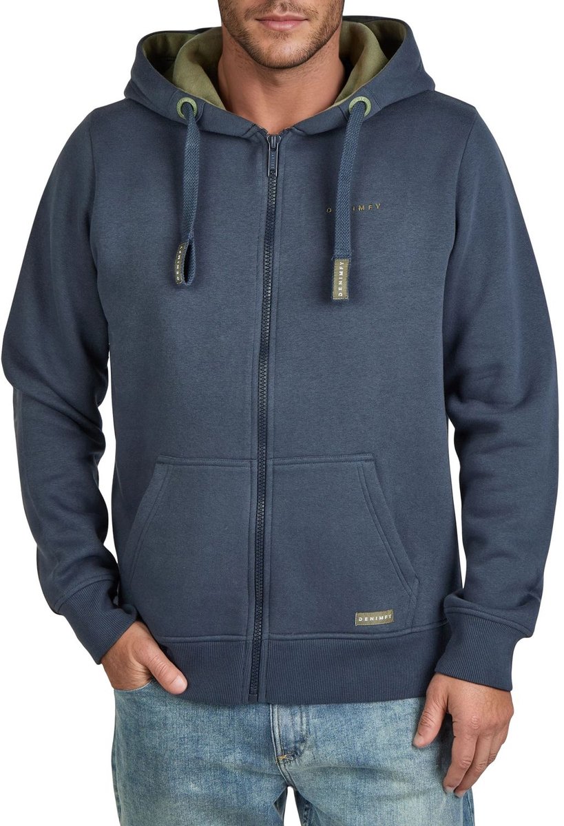 DENIMFY Heren Sweatjack DFLeo regular fit Blauw XXL Volwassenen Hoodie Capuchon Sweatshirt