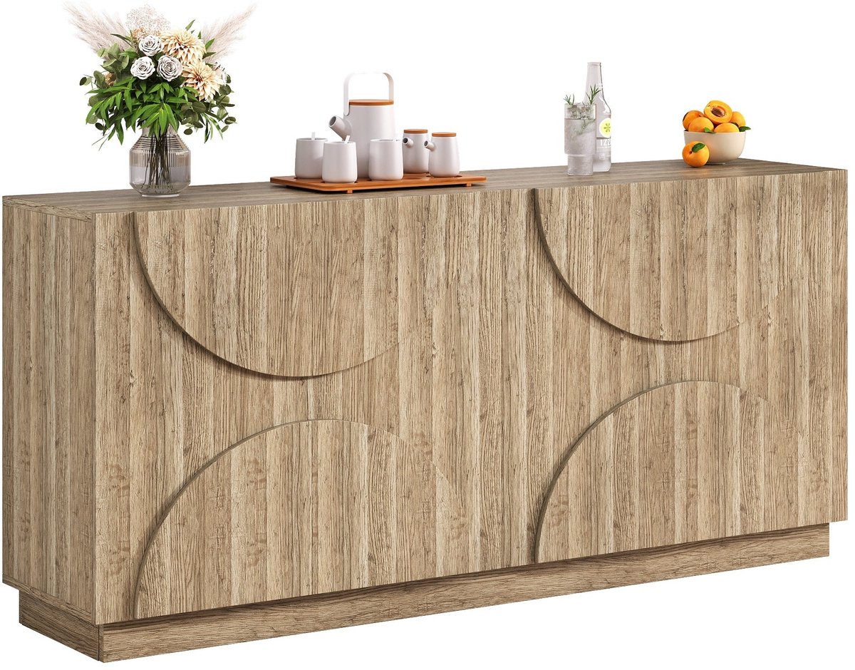 Merax Dressoir 160x40x80 cm – Houtlook Bruin – Soft-Close Deuren en Planken Natuurlijk