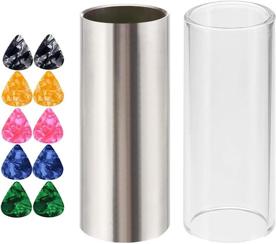 TheLau - Jeu de 2 slides pour guitare avec 10 palettes en acier inoxydable - convient aux guitares électriques et acoustiques