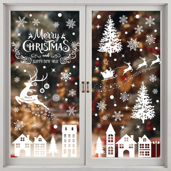 Foto: Raamstickers sinterklaas raamstickers kerst raamstickers kerstversiering statisch waterdicht dubbelzijdig winter sneeuwvlokken raamstickers decoratieve stickers voor glazen ramen klaslokalen huizen en kantoren 4 vellen 20 30 