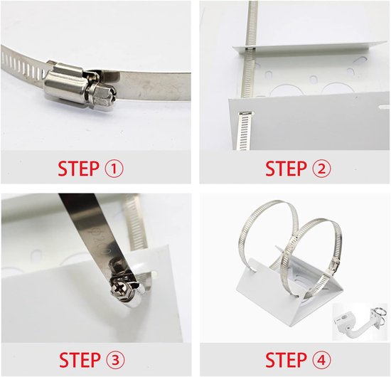 Beveiligingscamera-beugel - Camerabeugel - Beveiligingsbeugel - met 2 ringen - universele metalen beugell - Verticale paaladapter - Voor beveiligingscamera's - Stevige metalen beugel - Vlakke paalbeugel - stevig en duurzaam - Wit van Merkloos — afbeelding 5