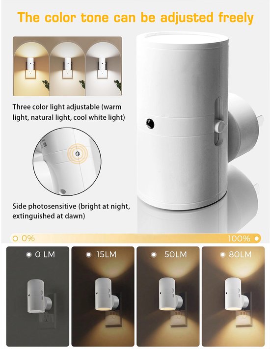 Nachtlamp - Lichtsensor voor Energiebesparing - Zacht Warm Wit Licht (3000K) - Eenvoudig in Stopcontact - Set van 2 - Voor Elke Kamer van Lumisky — afbeelding 5