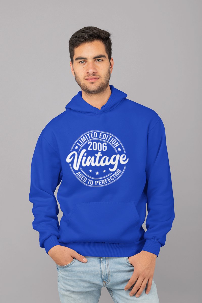 2006 Jaar Blauw Hoodie Heren - Maat M - Aged Vintage - Verjaardag Cadeau Mannen - Limited Edition