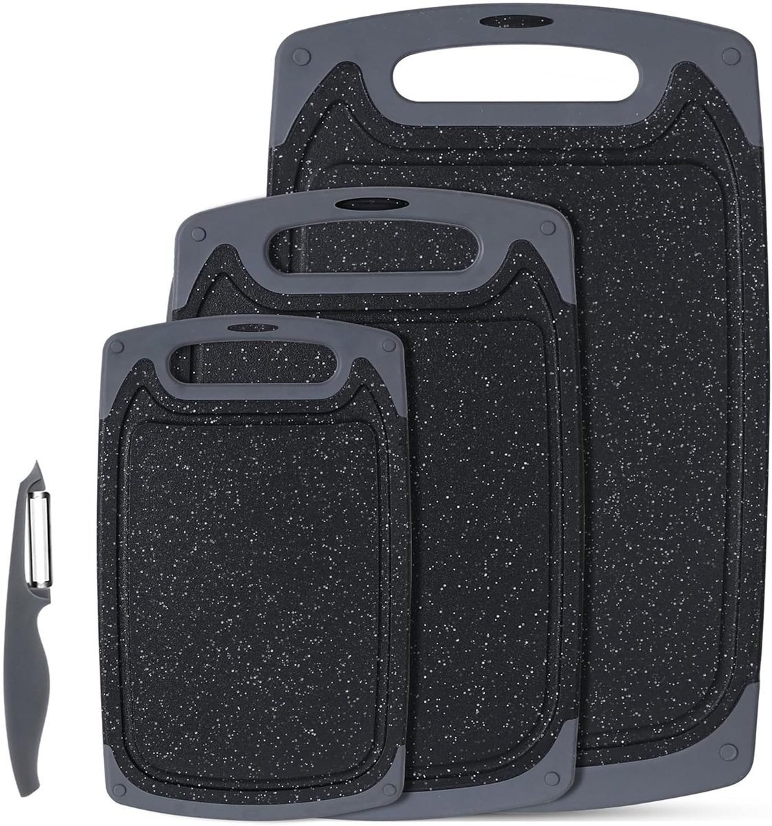 Ibenzoa® Driedelig snijplankenset met antislip en diepe sapgeul voor de keuken