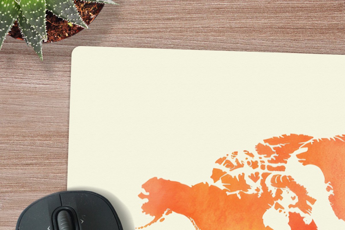 Muismat XXL 90x60 cm - Bureau onderlegger - Bureau mat Wereldkaart - Oranje - Kleurrijk - Bureaumat - Gaming mousepad xl - Bureaulegger groot - Computer deskmat
