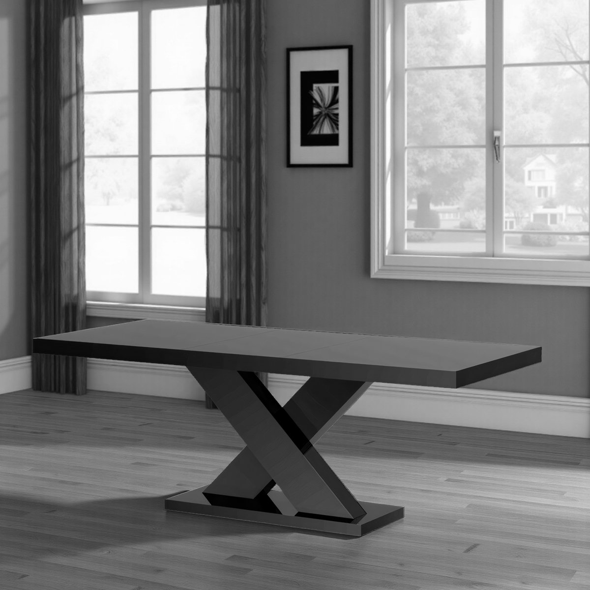 Luxe Uitschuifbare Eettafel – Zwart Hoogglans – 160-208 cm – 6-8 Personen – Modern Design ganeey
