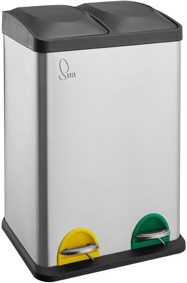 SVITA TC2X20 Keukenafvalemmer 40 liter - Kantoor 40L Afvalscheidingsbak Roestvrij Staal Zilver