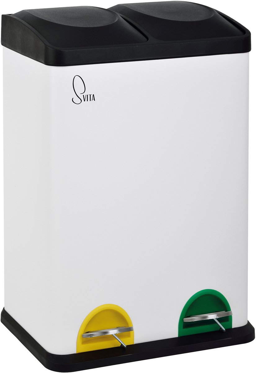 SVITA TC2X20 keukenafvalemmer 40 liter - 2x20L afvalemmer 2-persoons afvalemmer afvalscheiding pedaalemmer staal wit