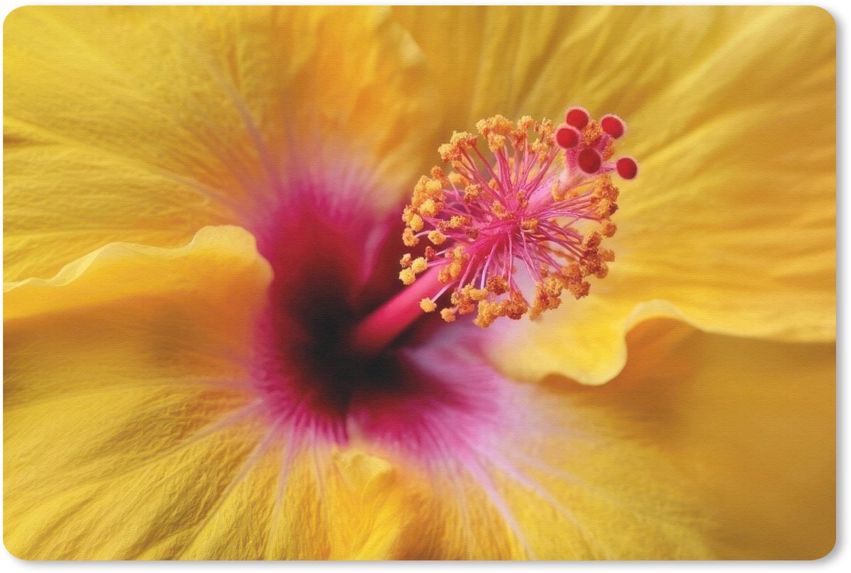Muismat 27x18 cm - Mousepad Geel - Hibiscus - Tropisch - Muismatten