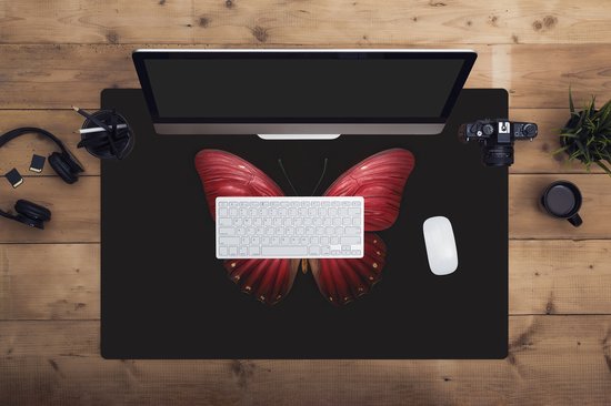 Muismat XXL 90x60 cm - Bureau onderlegger - Bureau mat Vlinder - Rood - Minimalistisch - Bureaumat - Gaming mousepad xl - Bureaulegger groot - Computer deskmat