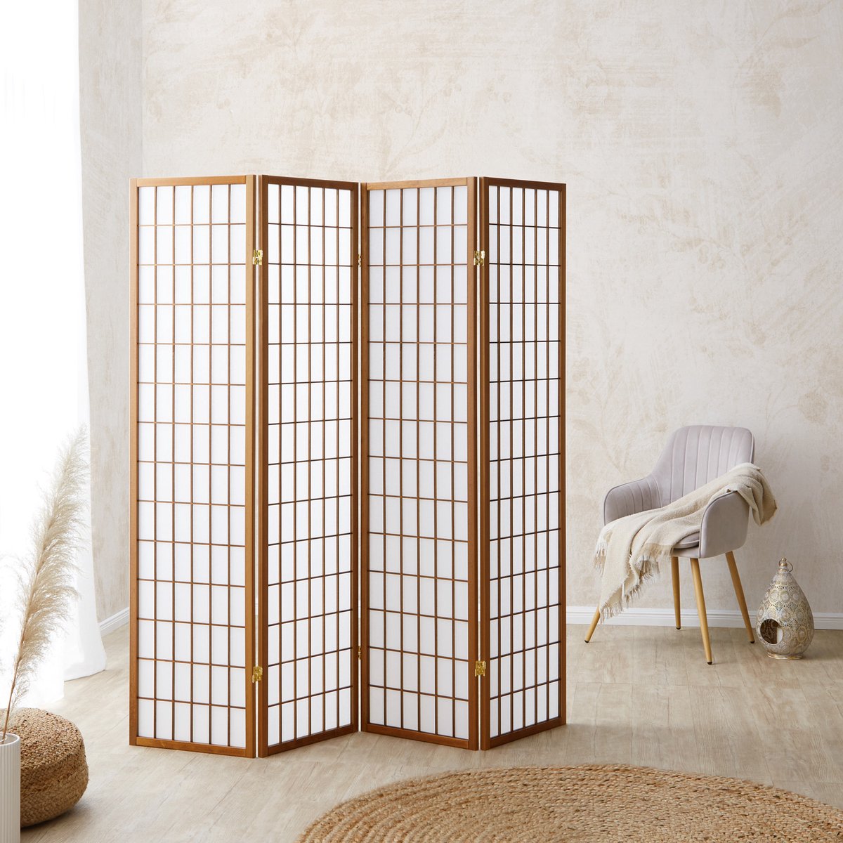 Homestyle4u Kamerscherm - 176x175 cm - Bruin - 4-delig - Shoji