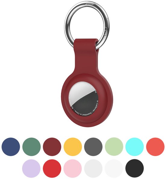 JUALL Sleutelhanger Geschikt voor Apple AirTag - Siliconen Houder / Hoesje / Hanger - Donkerrood