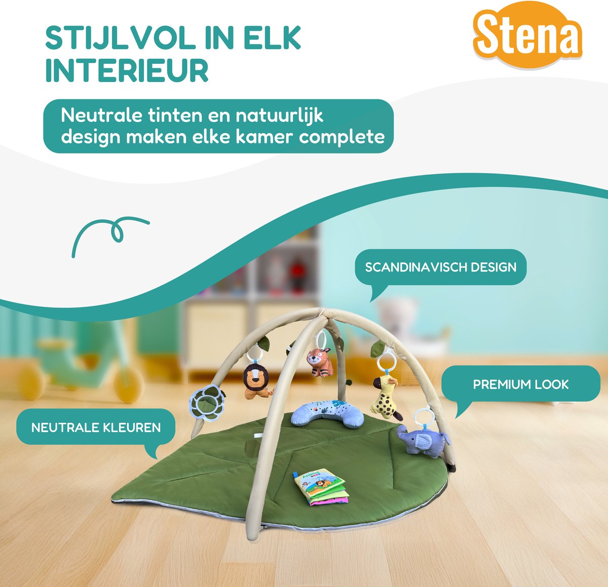Stena Babygym - Speelkleed Baby met Boog - Jungle - 8 Speeltjes - Speelmat - Trendy Design - 0 tot 18 Maanden — afbeelding 7