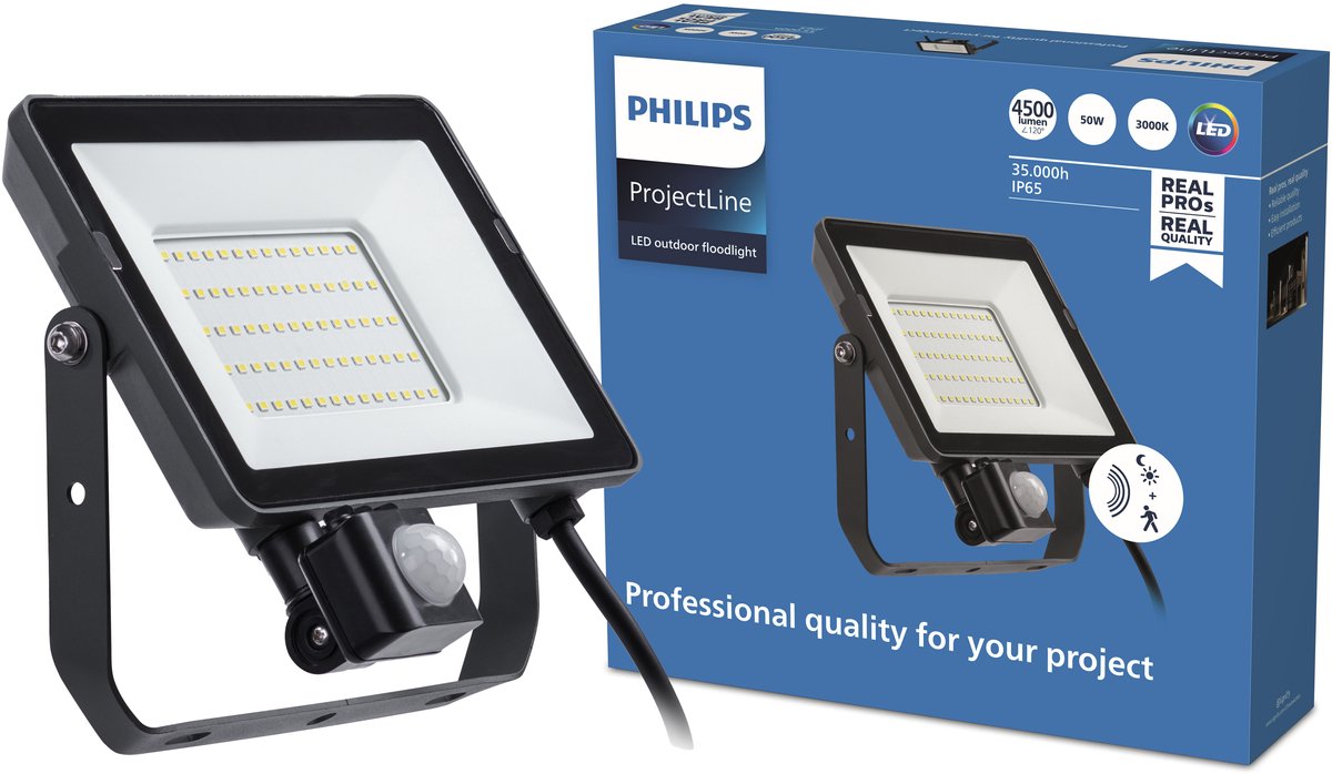 Bol.com Philips ProjectLine schijnwerper - 50 W - Warmwit licht - Sensor aanbieding
