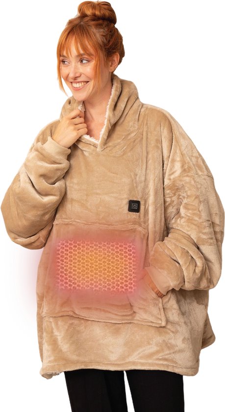 Sweat à capuche chauffant Seranova - Sweat à capuche couverture chauffante - Électrique - Pull couverture chauffante - Unisexe - Doux et chaud - Beige