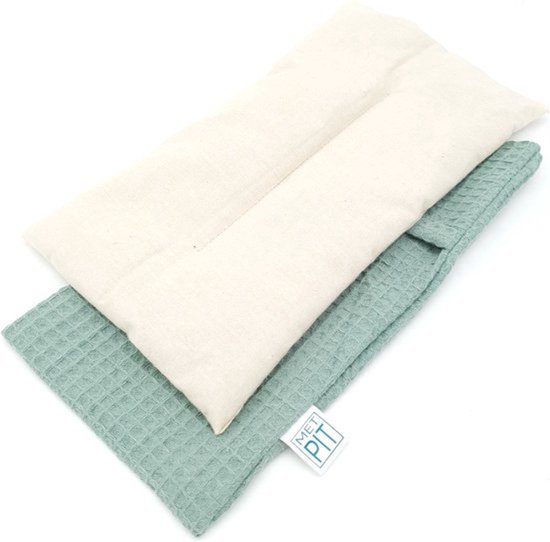 Baby kruik pittenzak en oogkussen - wasbare hoes ✓ fijne tarwe - Met Pit - bij babykrampjes - made in NL - onrust - huilbaby - Oud Groen Wafel — afbeelding 4