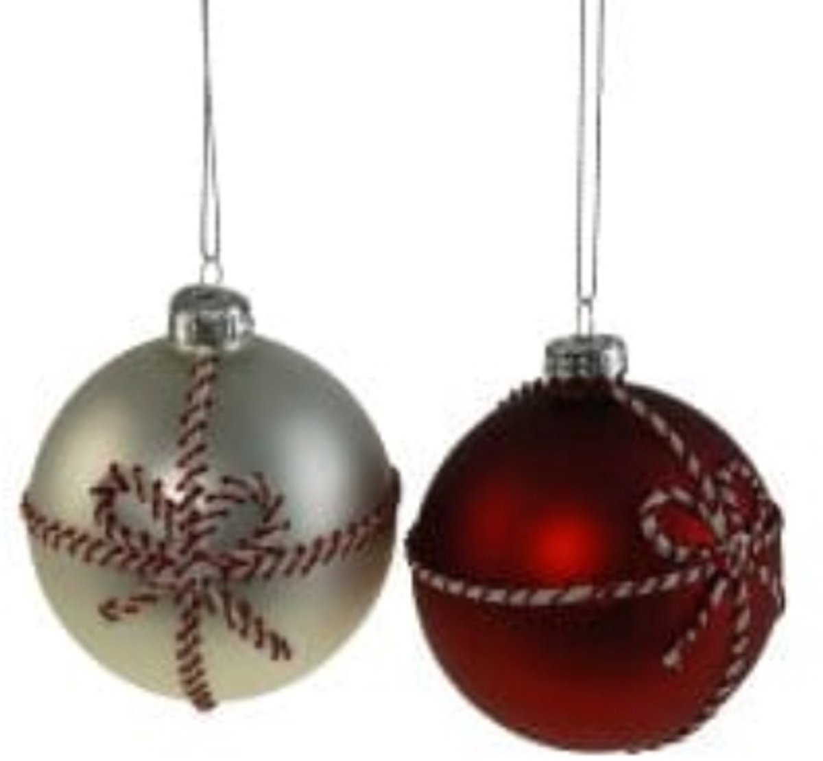 Glazen Kerstballen met Strik Rood/Wit - Set van 2 Assorti - 8 cm - Werner Voss