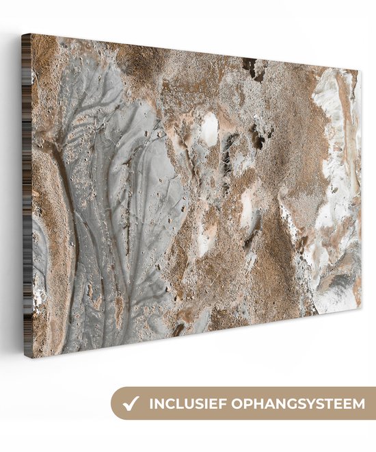Tableau sur toile abstrait - Marbre - Wit - Marron - Aspect marbre - 140x90 cm - Décoration murale