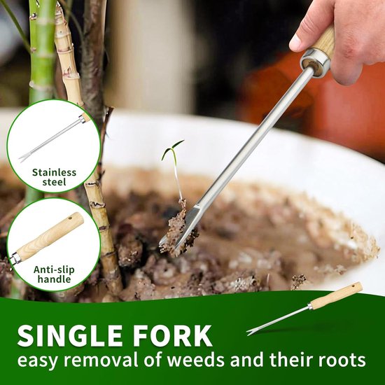 Tuingereedschapset, hoogwaardige 5-delige, zware tuingereedschapset, inclusief schep, handhark, verplanter, grote troffel en 5-klauws cultivator, gemaakt van roestvrij staal met antislip houten handgrepen van Merkloos	 — afbeelding 4