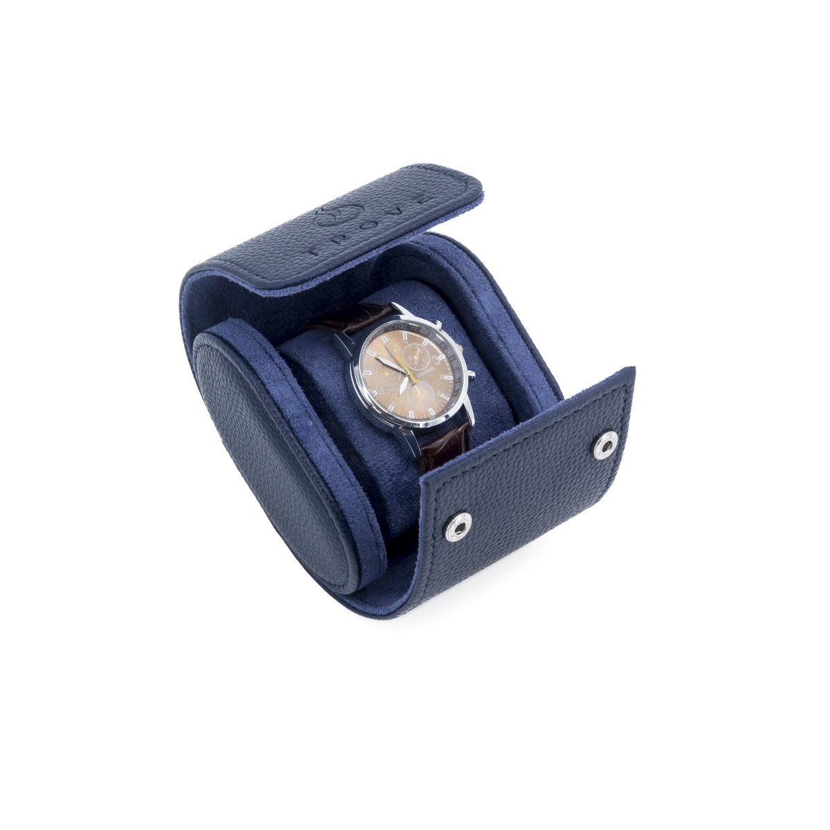 Blauwe Lederen Horlogekoker - Handgemaakt Horloge Etui - Watch Roll voor 1 Horloge - Horlogeopslag met Kliksluiting - Trove