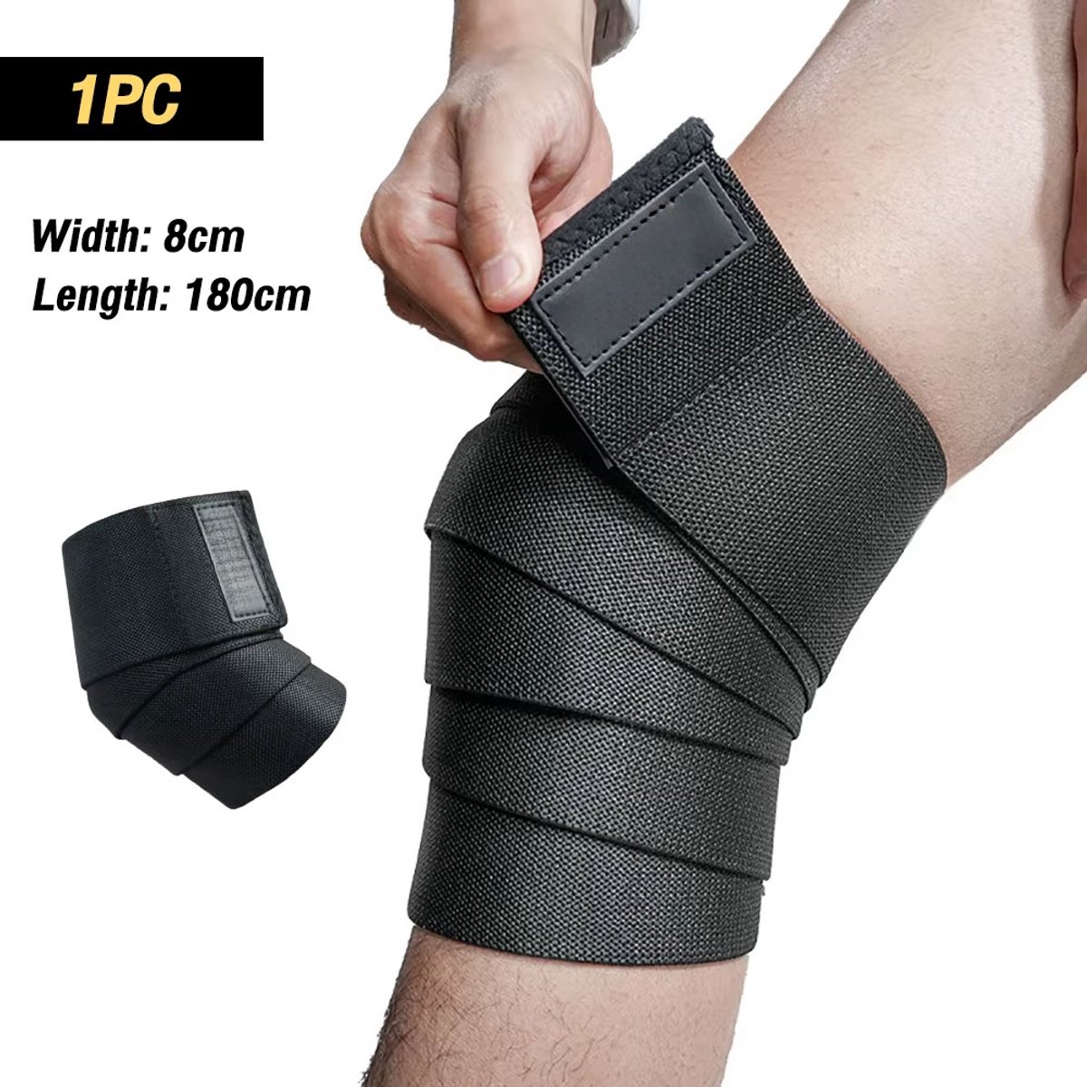 Elastische Knie- en Elleboogbandage voor Sport – 180 cm Verstelbare Wrap voor Ondersteuning bij Fitness, Gym, Squats & Oefeningen – Beschermt Knieën & Gewrichten – 1 Stuk