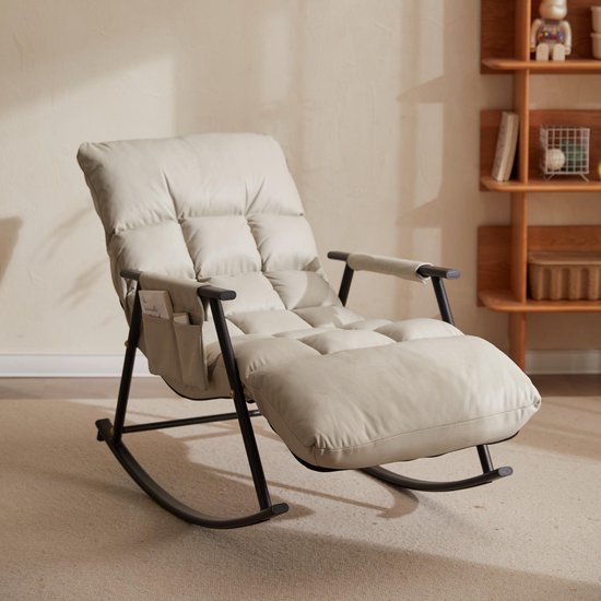 Fauteuil à bascule gris rueux pour salon, canapé-lit inclinable pour adulte, fauteuil à bascule pour balcon, fauteuil de détente individuel.