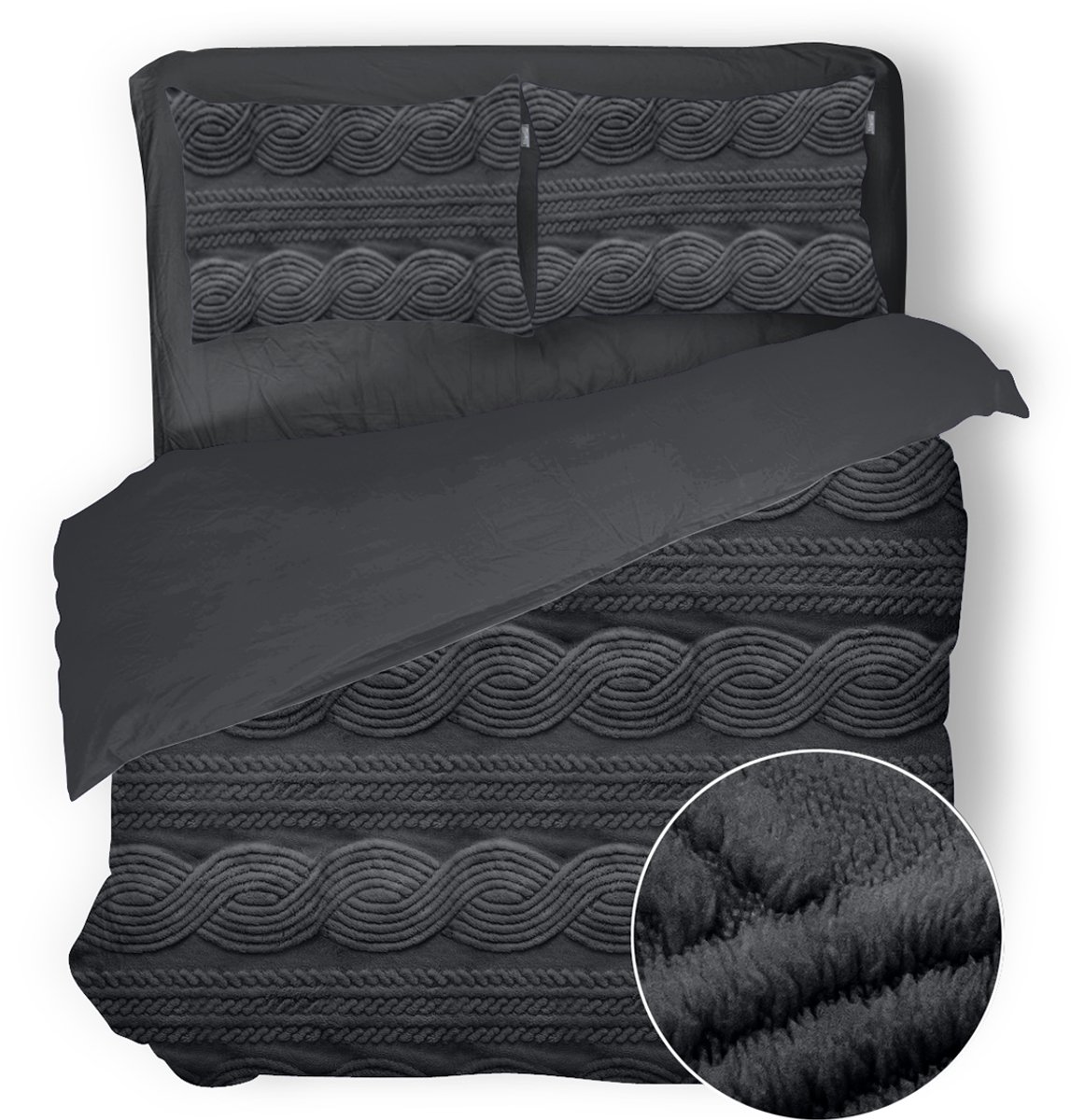 Eleganzzz Dekbedovertrek Jacquard Teddy Pluche - Dark Grey - Jacquard Teddy Dekbedovertrek - Dekbedovertrek 200x200/220cm - Tweepersoons dekbedovertrekken - 200x220cm - Teddy Dekbedovertrek - Fluffy Dekbedovertrek