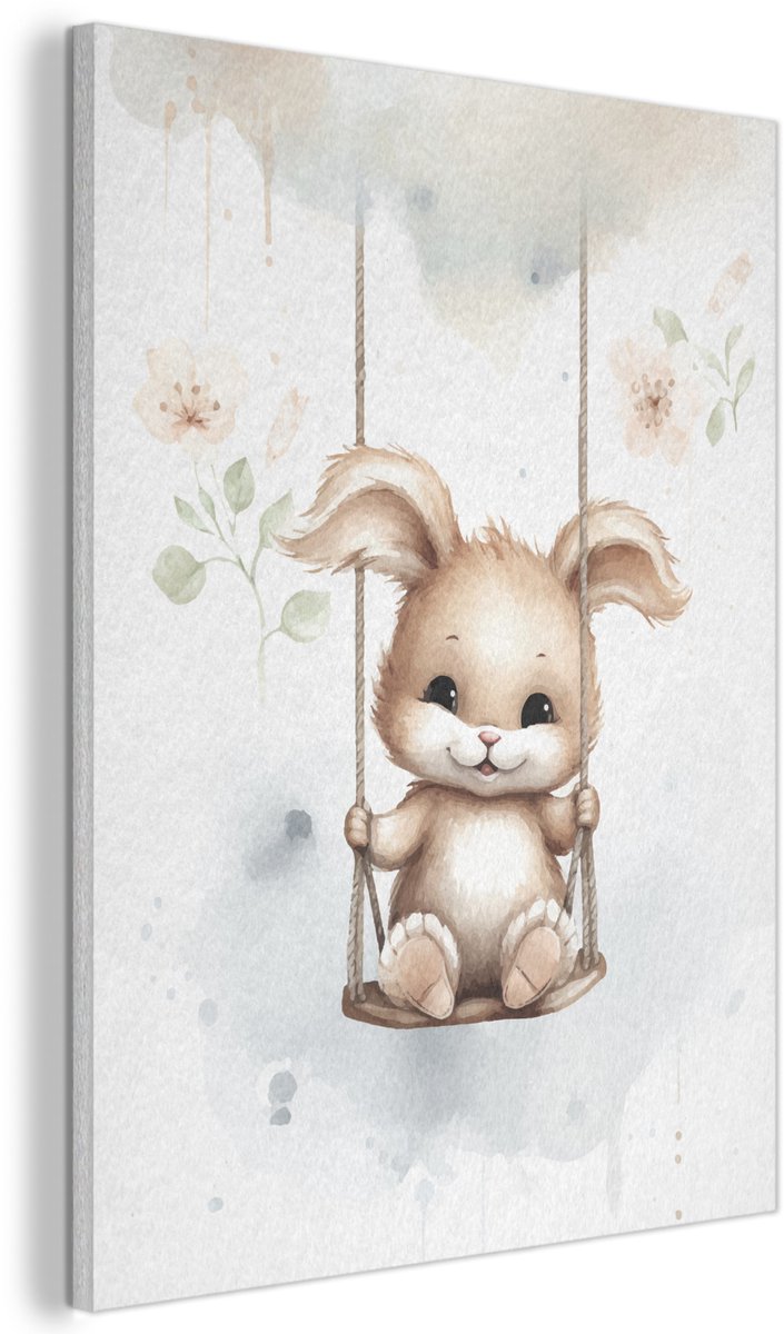 Akoestisch wandpaneel 30x40 cm - Vilt schilderij Konijn - Baby dier - Kinderen - Akoestische panelen - Geluidsdempende wanddecoratie - Geluidsisolatie woonkamer - Muurdecoratie geluidspanelen