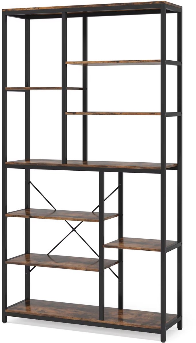 Happiq Boekenkast industrieel - Voor woonkamer, slaapkamer of kantoor - Opbergkast - 200cm - Vakkenkast - Bruin