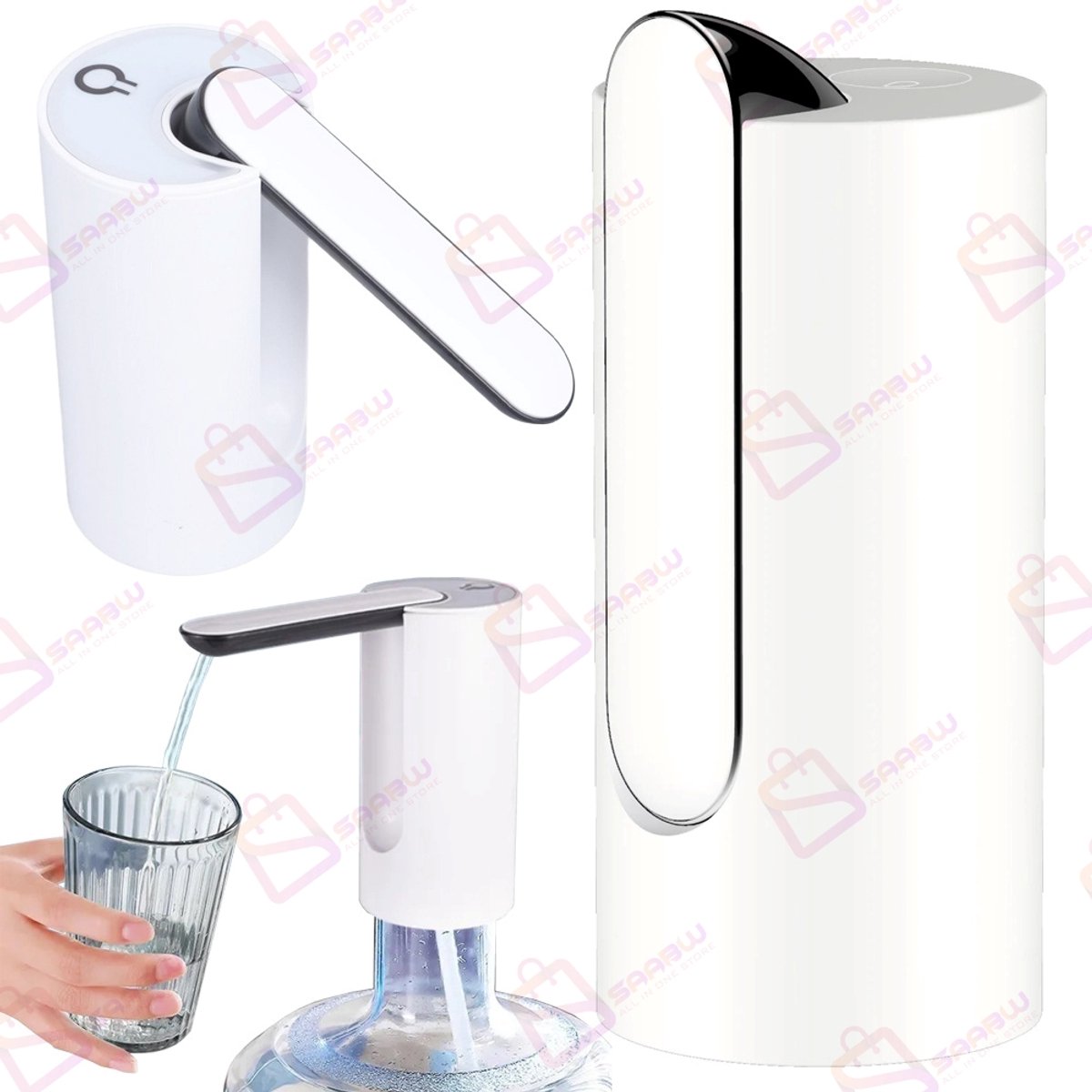 waterpomp elektrisch Dispenser Wit – USB Oplaadbaar – Draadloze Automatische Water dispenser – Geschikt voor 5L & 18,9L Waterflessen – drankdispenser – 67575