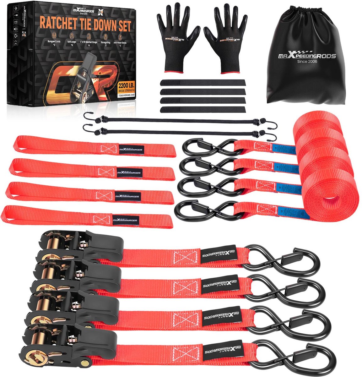 Spanbanden - Met ratel en haken - 997 kg draagvermogen - 4,5 meter