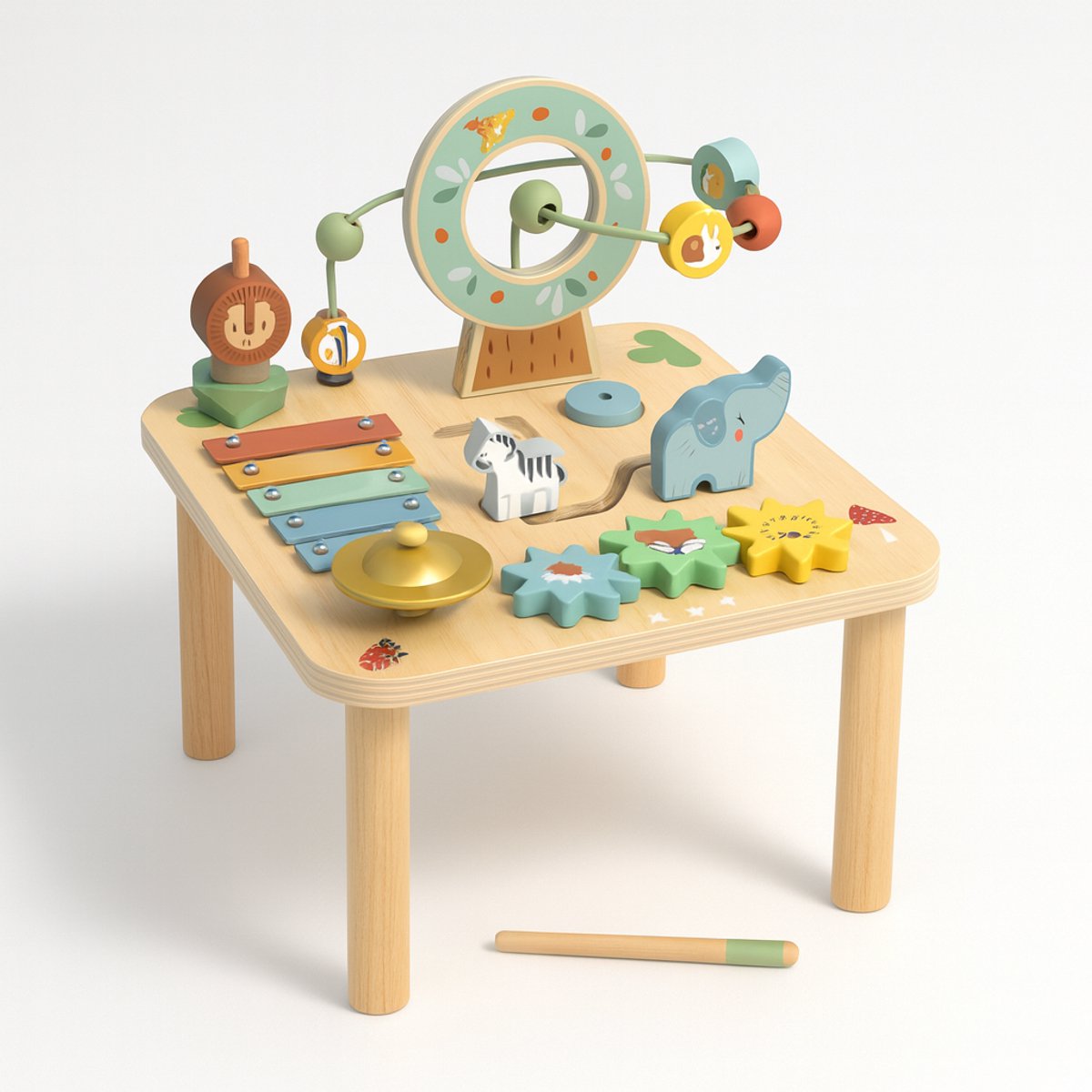 Tooky Toy® Houten Activiteitentafel - Muziek, Tandwielen & Speelplezier - Stimulerend houten Montessori speelgoed – Duurzaam, Educatief en Creatief spel voor Kinderen om Zelfredzaamheid en Vaardigheden te Ontwikkelen