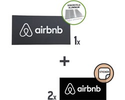 Deurbord/ stickers Set | AirBnb | 20 x 10 cm | Luxe bordje | + 2 stickers | Verhuren | Verhuur online | Air BnB | Kamers | Zwart | Bord | Hotel | 1 + 2 stuks