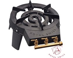 Royal Swiss® Gietijzeren Ringbrander met 3 Afzonderlijk Instelbare Kranen – Gaskookstel 9kW – Krachtige Outdoor Gasbrander voor Koken en Braden