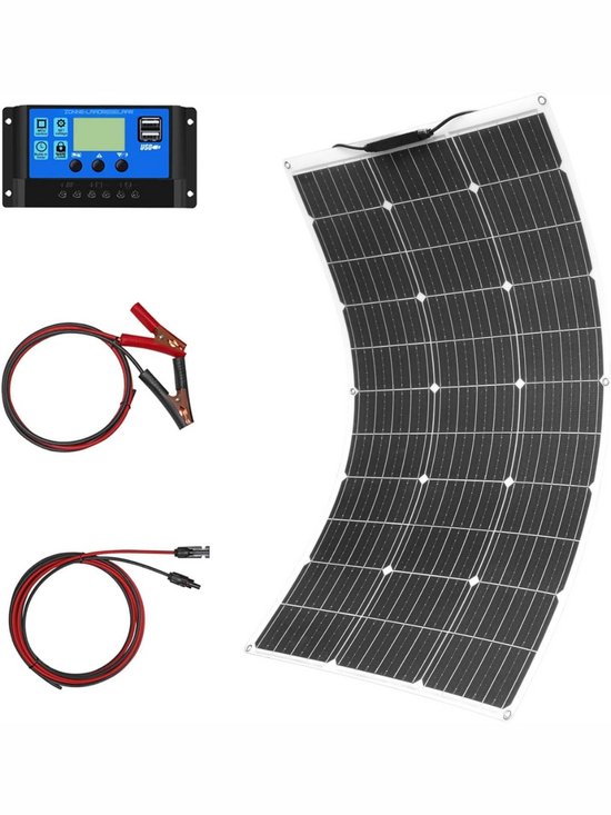 MMM® Zonnepanelen Compleet Pakket - Zonnepanelen - Zonnepanelen met Stekker - 100W Flexibel - 10A 12V/24V Zonnelaadregelaar