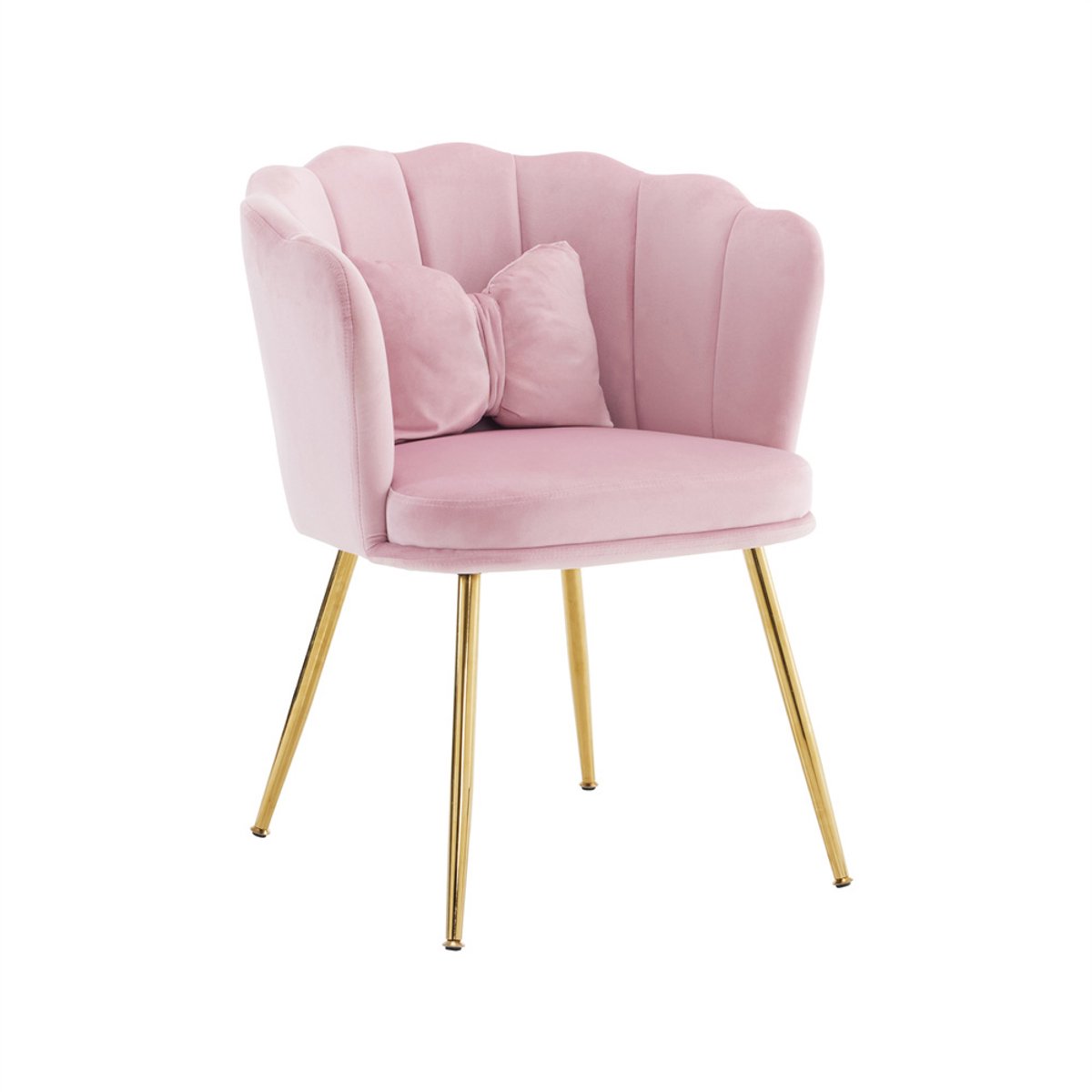 YEHTOKHOME Velvet Eetkamerstoel met armleuning, Bureaustoel, Make-upstoel, Ergonomisch, Fauteuil, Fluwelen stoel met bloemblad-rugleuning, Vergulde metalen poten, Vlinderkussens, Roze