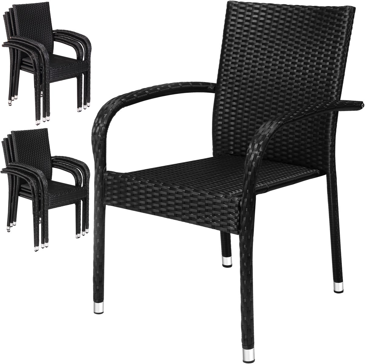 Casaria Tuinstoelen Stapelbaar – Set van 8 – 90x56x60 cm – Zwart – foto 3