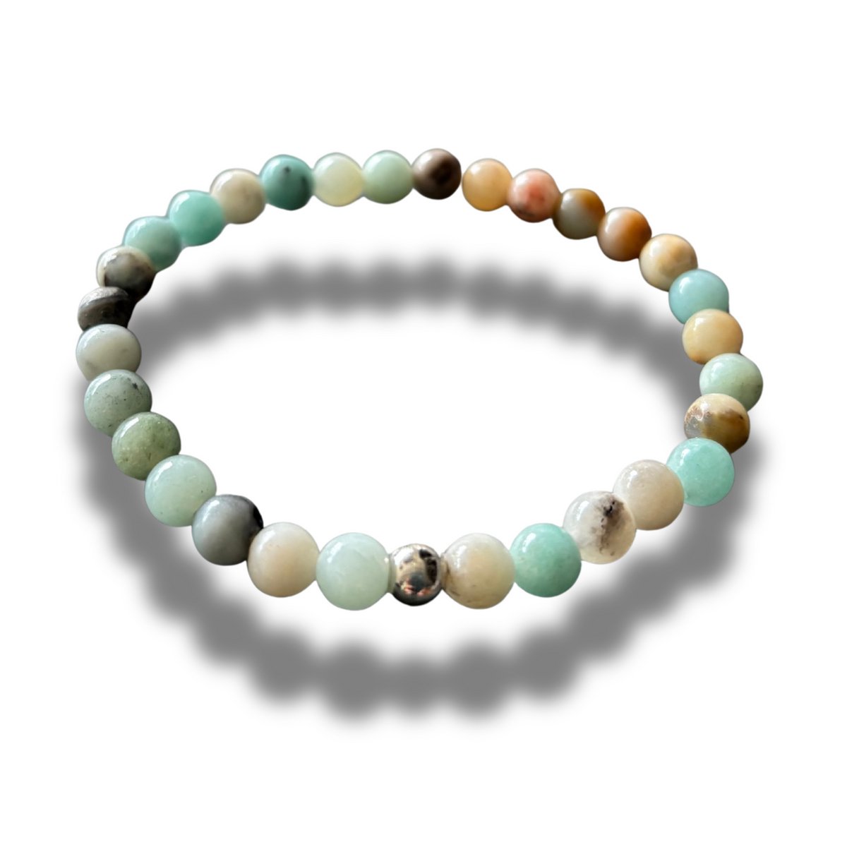 Armband - natuursteen - Amazoniet - multicolor - 6 mm 19 cm - zilverkleurig element
