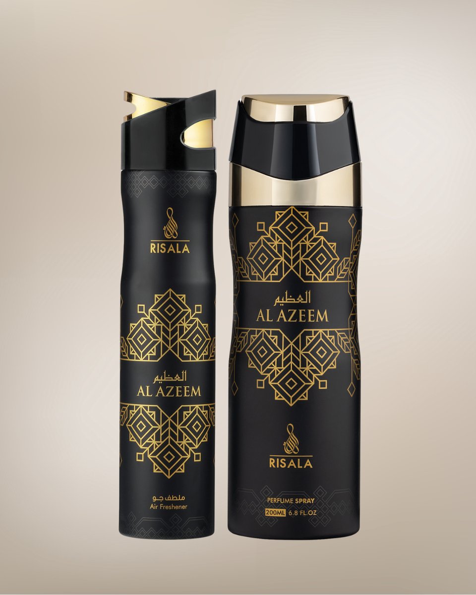Risala Al Azeem Set – Deodorant Spray 200ml + Air Freshener 300ml – Long Lasting Arabic Oriental Fragrance from Dubai – Oud, Amber, Woody & Musk Scent