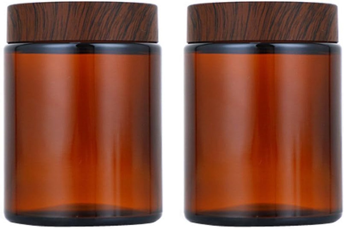 Image of 5 oz Amber Glass Jars - 2 Pcs Straight Sided Cosmetic Jars met Inner Liners en Houten Lids - Navulbare Containers voor Crème Ointment en Voedselopslag Craft