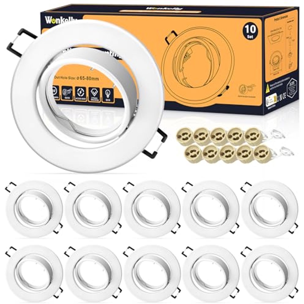 LED-inbouwspot GU10 - 10-delig Wit met Keramische Fitting en Montageframe