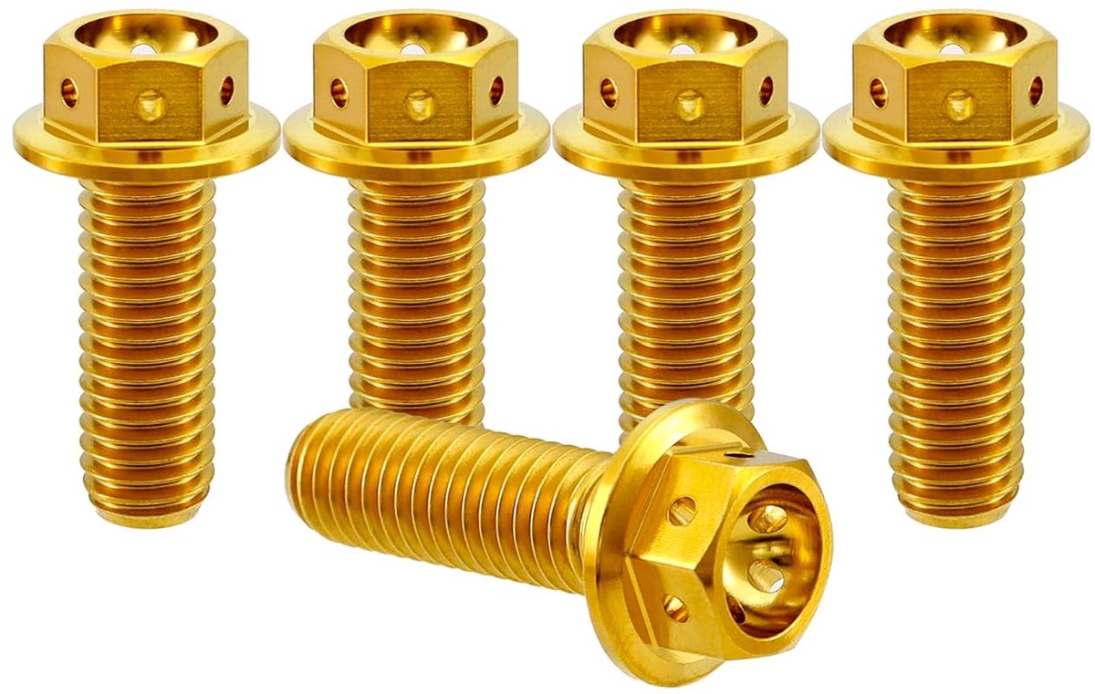 Titanium Flange Hex Head Bolts - Gold GR5 - M8x15mm - Titanium Schrauben - Pack of 5