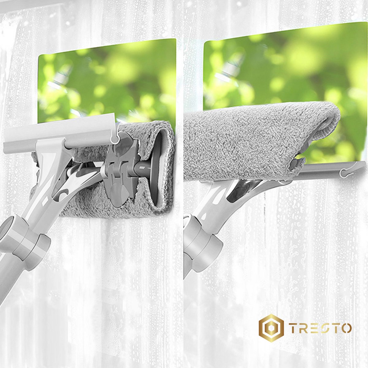 TRESTO 2-in-1 Professionele Ramenreinigingsset – Telescopisch - Met Microvezeldoek en Siliconen Raamwisser - Ramenwisser