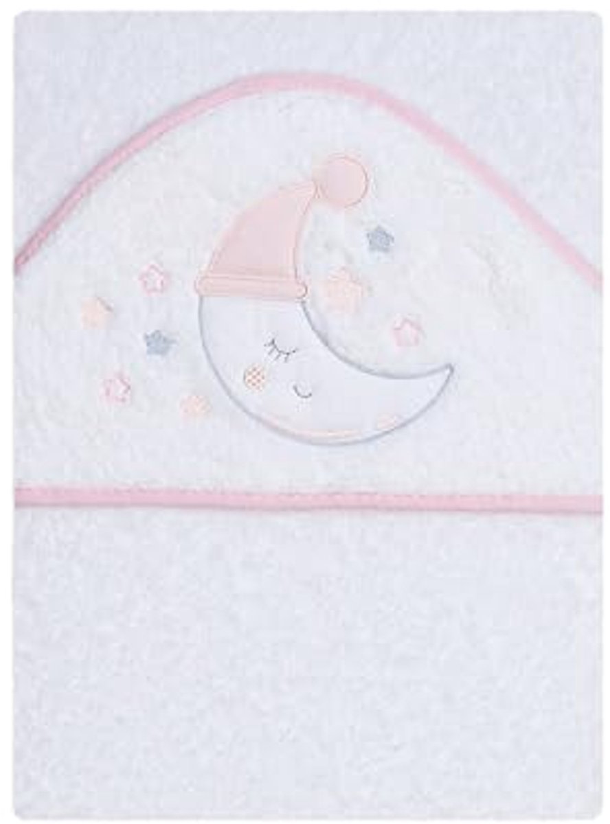 Babybadhanddoek met Capuchon - Zachte en Absorberende Badstof Handdoek voor Peuters - 100% Katoen - 100 cm x 100 cm - Wit/Roze Maandesign