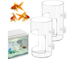 2-Stuks Voederautomaat voor aquarium - Drijvende ring met anti-drift voederautomaat - Voederautomaat voor aquarium met zuignap - Ronde voederautomaat - Geschikt voor het voeren van schildpadden en garnalen, aquariumvoeding - Transparant