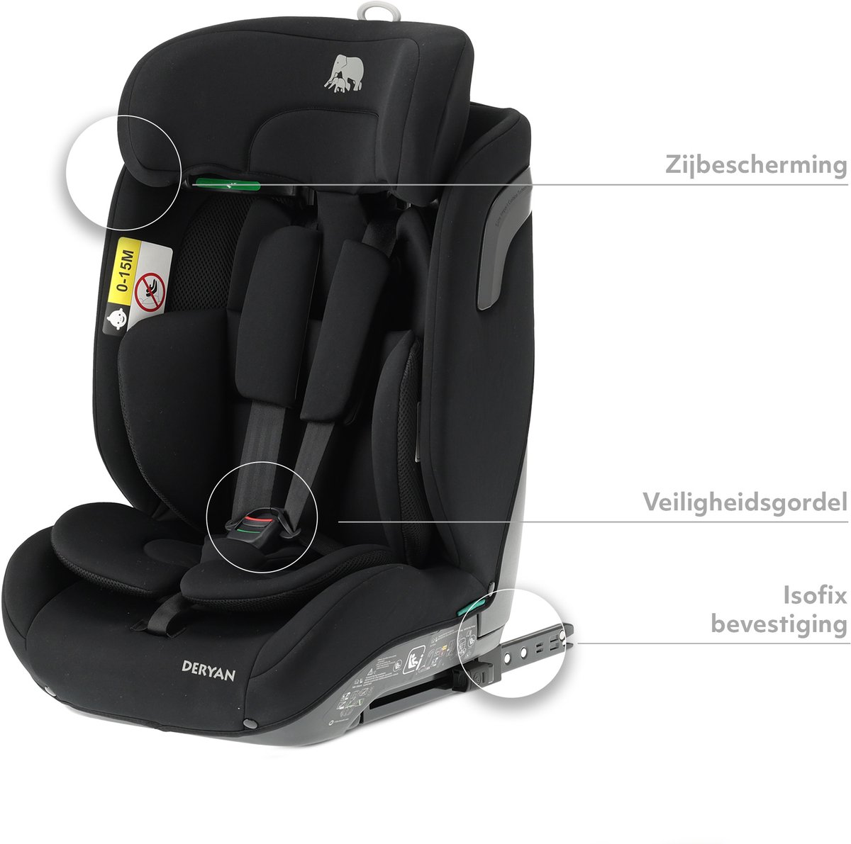 Deryan Carter Luxe i-Size Isofix Autostoel - 76-150cm - Zwart thumbnail 6