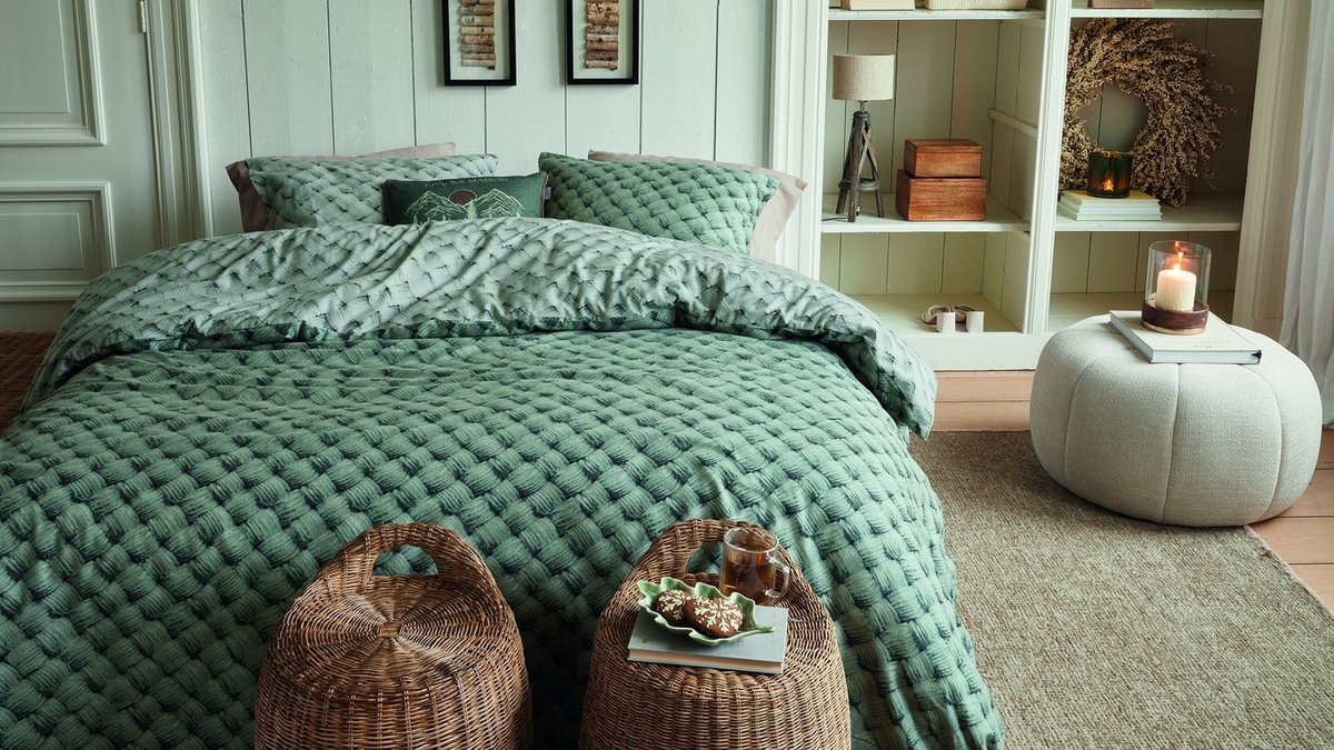 Rivièra Maison Woven Wool dekbedovertrek - Lits-Jumeaux - 240 x 200/220 cm - Groen