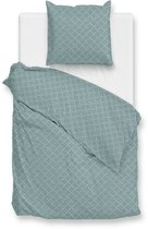 Zohome Dekbedovertrek Linea di Satinado - Groen - Eenpersoons - Dekbedhoes van 100% Katoen-Satijn - Ruiten - 140x220 + 1 sloop 60/70 cm