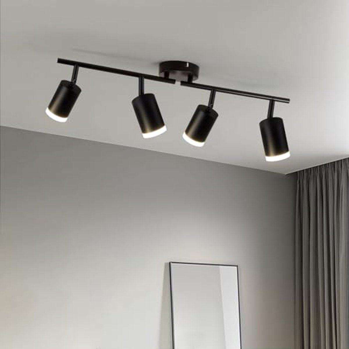 Moderne Plafondlamp met Draaibare LED-Spots voor Woonkamer, Keuken en Slaapkamer - 4 Zwarte Spots